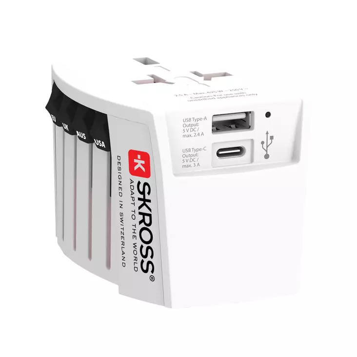 SKROSS World Travel MUV 2-napainen USB A ja C adapteri - Powerbankit ja laturit - RB1.302962 - 1