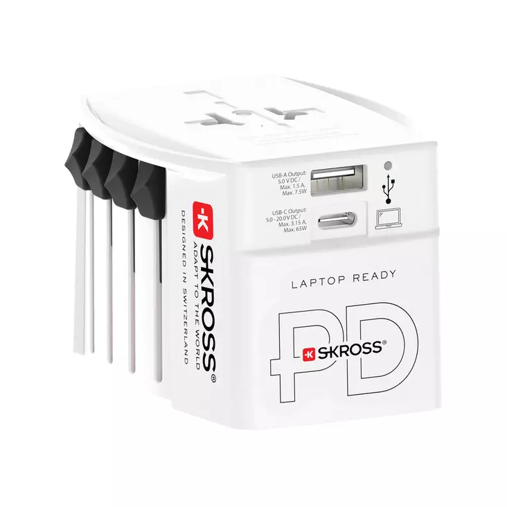 SKROSS World Travel adapteri MUV 65W PD USB C -kaapelilla - Powerbankit ja laturit - RB1.302976 - 1